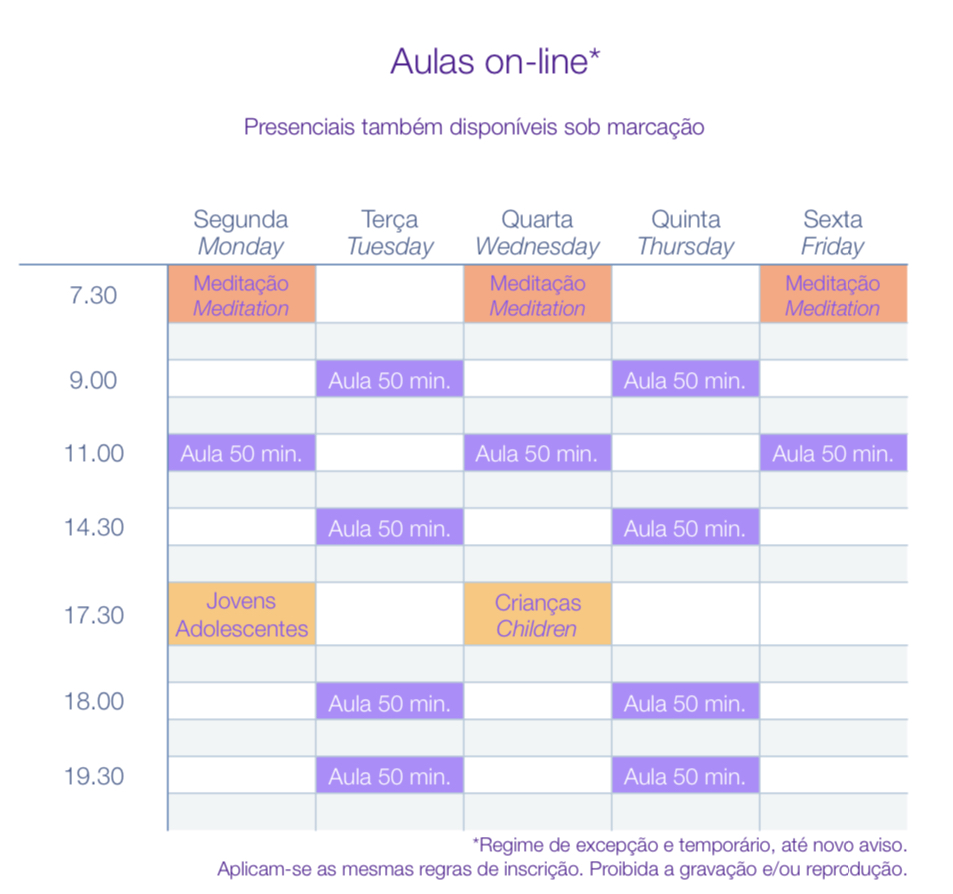 Horário  Exclusivamente Yoga Sámkhya Tradicional da Índia